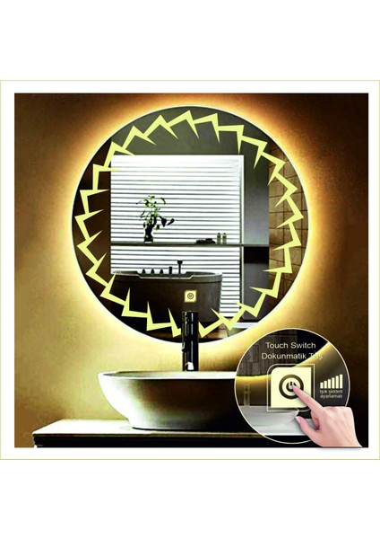 90 cm Beyaz Ledli Tasarım Kumlamalı Dokunmatik Tuşlu Banyo Aynası Makyaj Aynası Işıklı Ayna indirimleri