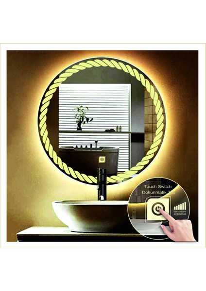 55 cm Beyaz Ledli Tasarım Kumlamalı Dokunmatik Tuşlu Banyo Aynası Makyaj Aynası Işıklı Ayna fırsatları