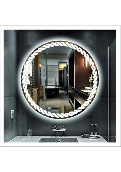 70 cm Beyaz Ledli Tasarım Kumlamalı Banyo Aynası Makyaj Aynası Işıklı Ayna
