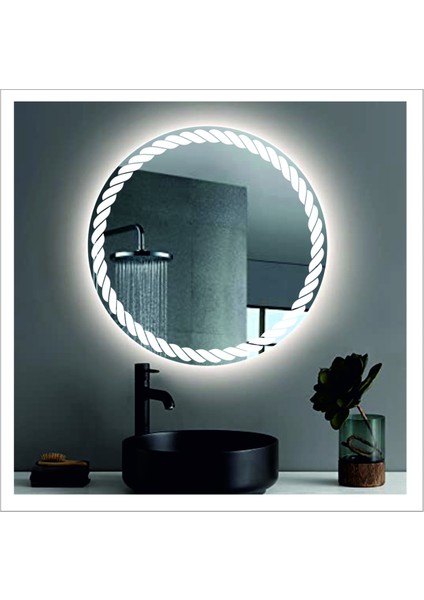 70 cm Beyaz Ledli Tasarım Kumlamalı Banyo Aynası Makyaj Aynası Işıklı Ayna