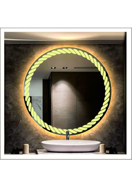 70 cm Beyaz Ledli Tasarım Kumlamalı Banyo Aynası Makyaj Aynası Işıklı Ayna