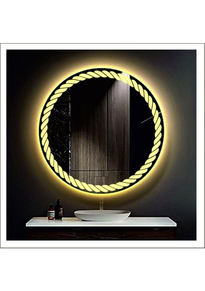 70 cm Beyaz Ledli Tasarım Kumlamalı Banyo Aynası Makyaj Aynası Işıklı Ayna