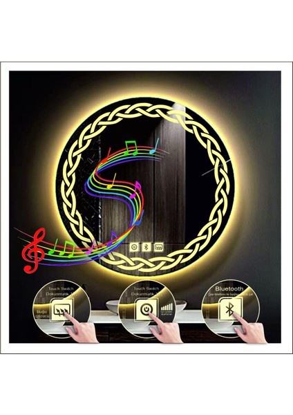 90 cm Beyaz Ledli Tasarım Kumlamalı Dokunmatik Bluetoothlu Buğu Önleyicili Banyo Aynası Makyaj Ayna indirimleri