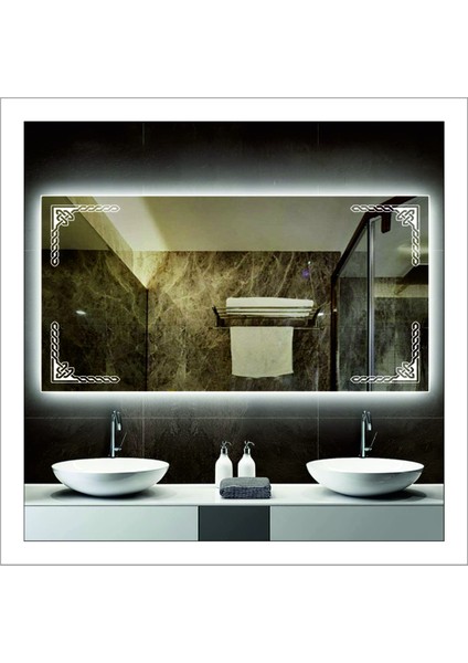 60X80 cm Beyaz Ledli Tasarım Kumlamalı Banyo Aynası Makyaj Aynası Işıklı Ayna fiyatları