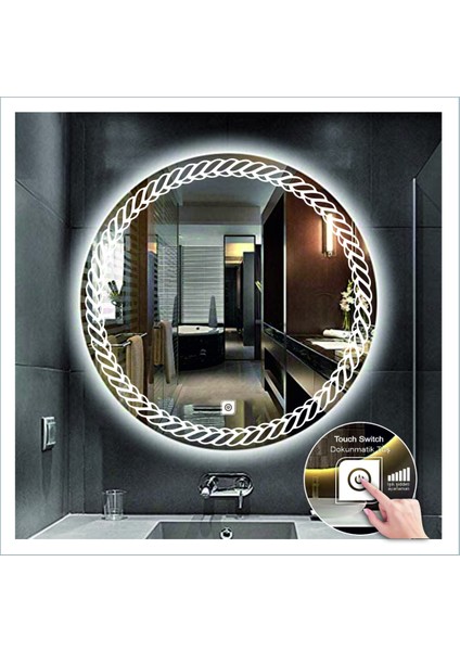 70 cm Günışığı Ledli Tasarım Kumlamalı Dokunmatik Tuşlu Banyo Aynası Makyaj Aynası Işıklı Ayna fırsatları