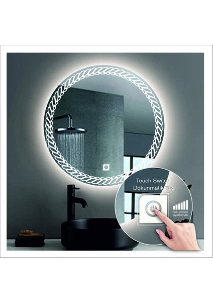 70 cm Günışığı Ledli Tasarım Kumlamalı Dokunmatik Tuşlu Banyo Aynası Makyaj Aynası Işıklı Ayna indirimleri