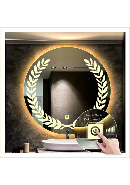 70 cm Beyaz Ledli Tasarım Kumlamalı Dokunmatik Tuşlu Banyo Aynası Makyaj Aynası Işıklı Ayna fırsatları
