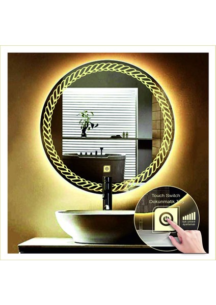 70 cm Beyaz Ledli Tasarım Kumlamalı Dokunmatik Tuşlu Banyo Aynası Makyaj Aynası Işıklı Ayna fırsatları