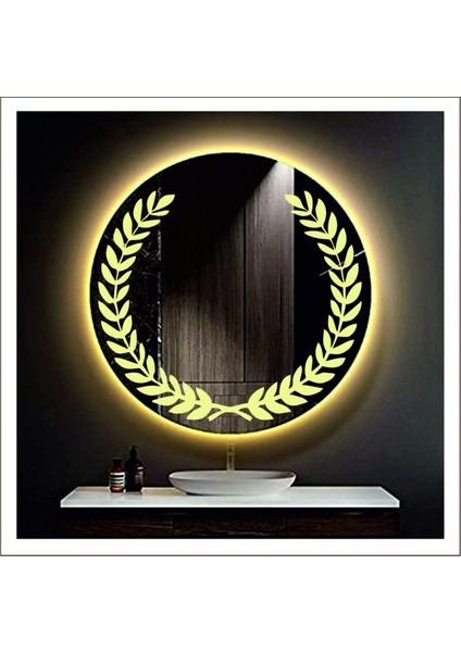 60 cm Günışığı Ledli Tasarım Kumlamalı Banyo Aynası Makyaj Aynası Işıklı Ayna