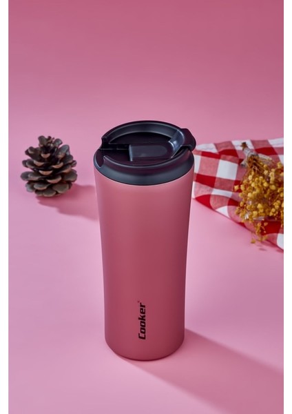 Çelik Kupa Bardak Termos - 400 ml Paslanmaz Çelik Bardak Pembe 2050