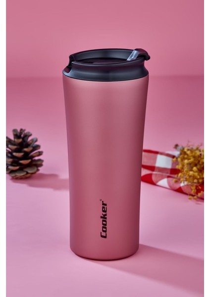Çelik Kupa Bardak Termos - 400 ml Paslanmaz Çelik Bardak Pembe 2050