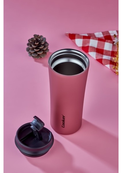 Çelik Kupa Bardak Termos - 400 ml Paslanmaz Çelik Bardak Pembe 2050