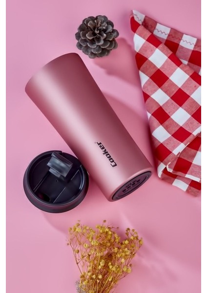 Çelik Kupa Bardak Termos - 400 ml Paslanmaz Çelik Bardak Pembe 2050
