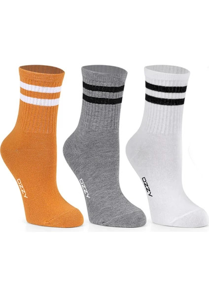 Ozzy Socks 3lü Bayan Kolej Çorabı Sarı Gri Beyaz