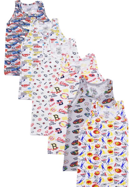 6 Adet Erkek Çocuk 256 Desenli Genis Askılı Atlet Karışık