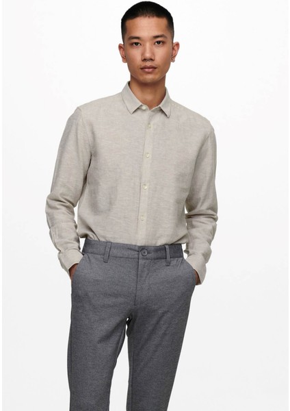 Erkek Onscaiden Slim Fit Keten Gömlek 22012321 Bej