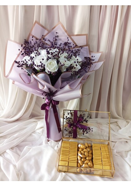 Lila/mor Kız Isteme Çiçek Buketi ve Çikolata Seti fiyatları