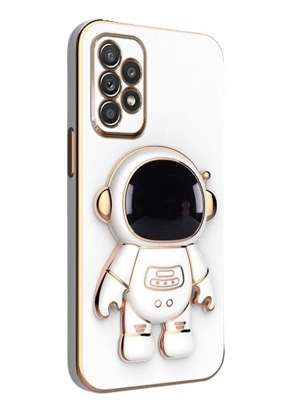 Casestreet Samsung Galaxy A23 Kılıf Kamera Korumalı Astronot Desenli Standlı Silikon Beyaz