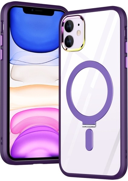 Casestreet Apple iPhone 11 Kılıf Wireless Tacsafe Ivy Standlı Ultra Koruma Sert Kapak Derin Mor