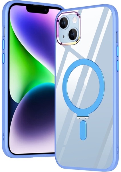 Casestreet Apple iPhone 14 Plus Kılıf Wireless Tacsafe Ivy Standlı Ultra Koruma Sert Kapak Mavi
