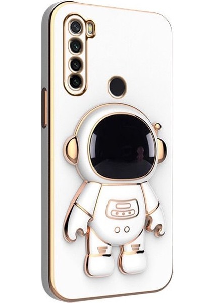 Casestreet Xiaomi Redmi Note 8 Kılıf Kamera Korumalı Astronot Desenli Standlı Silikon Beyaz