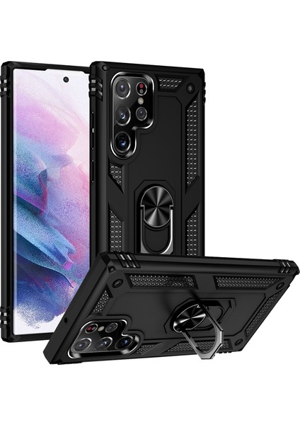 Casestreet Samsung Galaxy S23 Ultra Kılıf Vega Sert Silikon Tank Standlı Yüzüklü Mıknatıslı Siyah