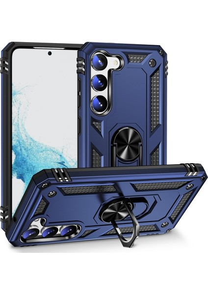 Casestreet Samsung Galaxy S23 Plus Kılıf Vega Sert Silikon Tank Standlı Yüzüklü Mıknatıslı Lacivert