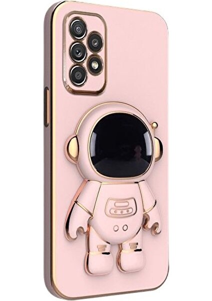 Casestreet Samsung Galaxy A53 5g Kılıf Kamera Korumalı Astronot Desenli Standlı Silikon Pembe