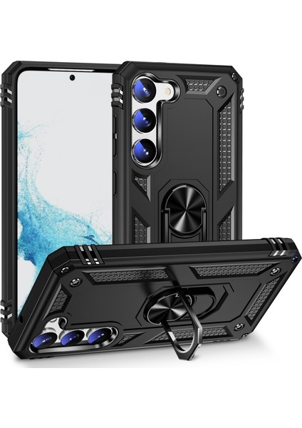Casestreet Samsung Galaxy S23 Plus Kılıf Vega Sert Silikon Tank Standlı Yüzüklü Mıknatıslı Siyah