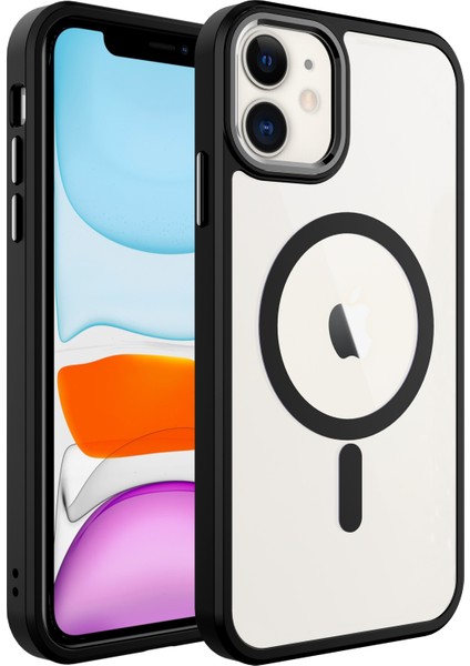 Apple iPhone 11 Kılıf Wireless Şarj Özellikli Buttom Magsafe Silikon Kapak Siyah