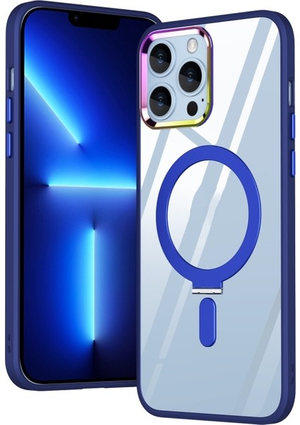 Apple iPhone 13 Pro Max Kılıf Wireless Tacsafe Ivy Standlı Ultra Koruma Sert Kapak Lacivert