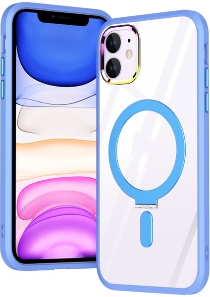 Apple iPhone 11 Kılıf Wireless Tacsafe Ivy Standlı Ultra Koruma Sert Kapak Mavi