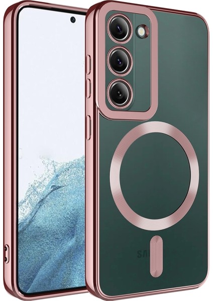 Samsung Galaxy S23 Plus Kılıf Magsafe Wireless Şarj Özellikli Setro Renkli Silikon Rose Gold