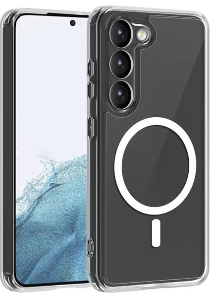 Samsung Galaxy S23 Plus Kılıf Wireless Tacsafe Antishock Ultra Koruma Sert Kapak Şeffaf + Wiriless Şarj Aleti