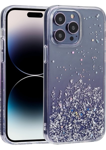 Apple iPhone 14 Pro Max Kılıf Damla Simli Diamond Alp Sert Silikon Pembe