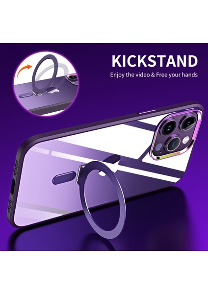 Apple iPhone 14 Pro Max Kılıf Wireless Tacsafe Ivy Standlı Ultra Koruma Sert Kapak Yeşil