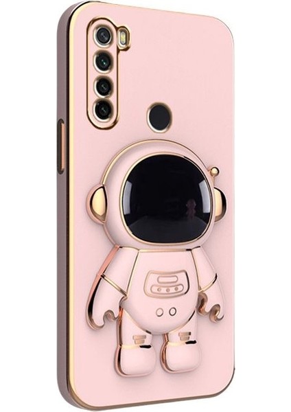 Xiaomi Redmi Note 8 Kılıf Kamera Korumalı Astronot Desenli Standlı Silikon Pembe