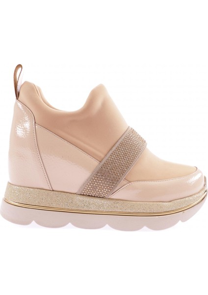 1063-23Y Kadin Mega Kalin Taban Strech Detayli Silver Taş Bantli Sneakers Ayakkabi