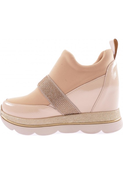 1063-23Y Kadin Mega Kalin Taban Strech Detayli Silver Taş Bantli Sneakers Ayakkabi modelleri