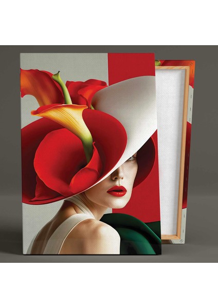 Saçlarının Arasında Beyaz Gala Çiçekleri Olan Turuncu Saçlı Kadın Kuaför Dikey Kanvas Tablo fiyatları