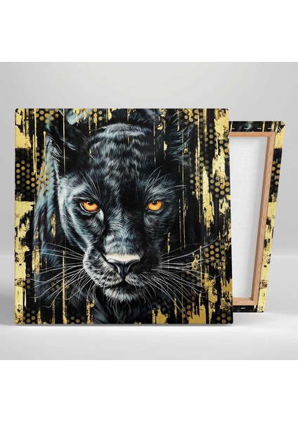 Gold Detaylı Sert Bakışlı Jaguar Hayvan Dekor Kanvas Tablo fiyatları