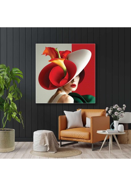 Saçlarının Arasında Beyaz Gala Çiçekleri Olan Turuncu Saçlı Kadın Kuaför Kare Kanvas Tablo