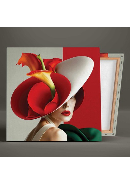 Saçlarının Arasında Beyaz Gala Çiçekleri Olan Turuncu Saçlı Kadın Kuaför Kare Kanvas Tablo fiyatları