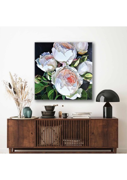 Gül Bahçesi Içinde Beyaz Güller Rose Garden Dekor Kanvas Tablo
