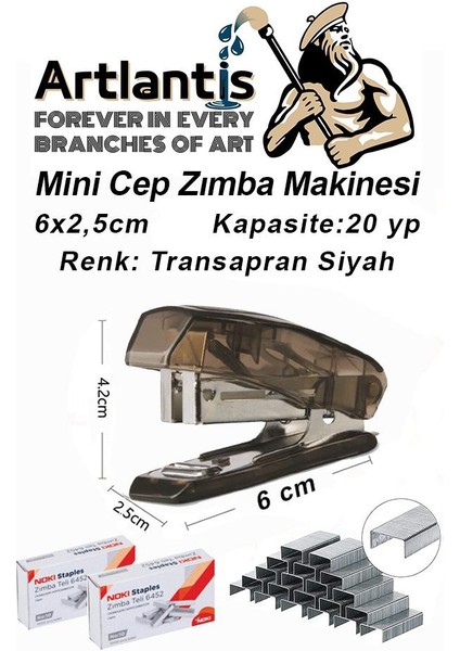 Mini Cep Zımba Makinesi 24/6 Siyah Std S3T 1 Adet Noki 24/6 Zımba Teli 2 Paket Öğrenci Okul Büro