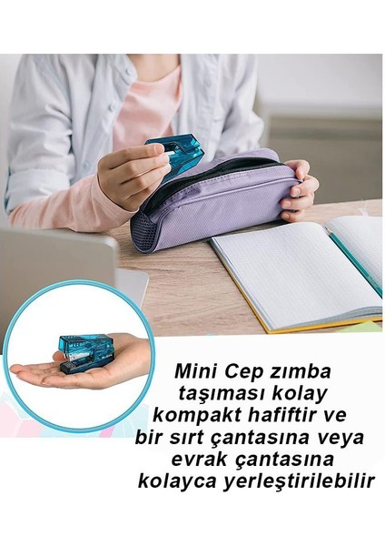 Mini Cep Zımba Makinesi 24/6 Siyah Std S3T 1 Adet Noki 24/6 Zımba Teli 2 Paket Öğrenci Okul Büro