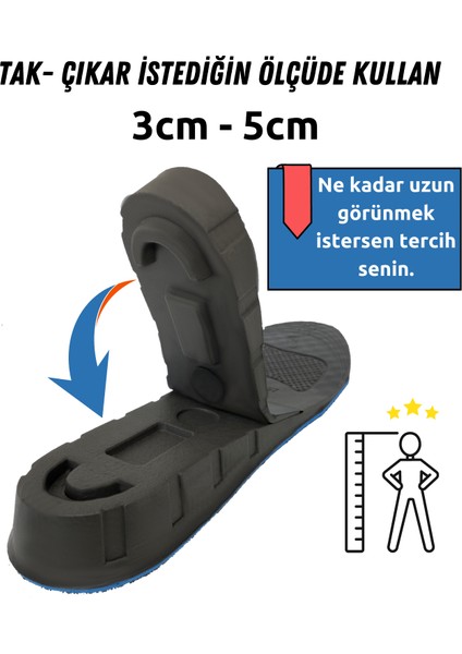 +5 cm Boy Uzatıcı Tabanlık Geliştirilmiş Tüm Ayakkabılarda Uyumlu Gizli Boy Yükseltici
