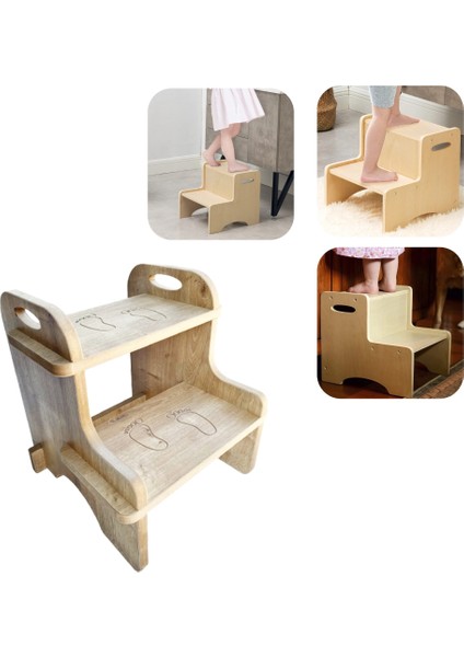 Mdf Doğal Ahşap Çocuk Yetişkin Tabure Basamak