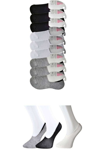 Siyah Gri ve Beyaz Kadın Babet Çorap 9 Çift