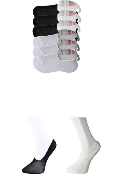 Siyah ve Beyaz Kadın Babet Çorap 6 Çift